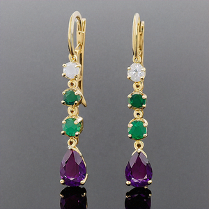 ต่างหูห้อยชุบทอง18K สำหรับผู้หญิง925เงินสเตอร์ลิงสีเขียวอเมทิสต์พลอยนิลเพชร - Product Image 3
