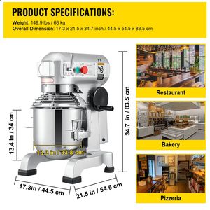 Impastatrice Commerciale 30Qt 1100W con 3 Velocità 105/180/408 RPM, Robusta, 110V, Ciotola in Acciaio Inox, Ganci per Impasto e Frusta - Product Image 1