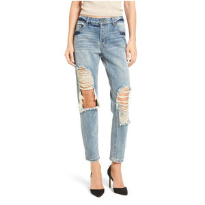 ELEGANT CORPORATION Jean décontracté pour femme, taille mi-haute, coupe droite, déchiré et vieilli, respirant, écologique, longueur intégrale, grandes tailles - Product Image 5