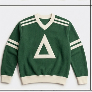 Pull en tricot vert à col en V avec broderie triangulaire blanche, coupe classique, pour homme, style décontracté, motif géométrique, vêtements d'automne - Product Image 1
