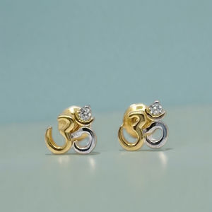 Elegant 22K <b>Gold</b> Om Stud <b>Earrings</b> with Diamond Accent Stylish Spiritual Designer Jewellery for Women Daily Wear - Product Image 3