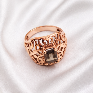 Anillo de Plata de Ley 925 con Cuarzo Ahumado, Hecho a Mano, con Filigrana, Anillo Rectangular con Gema para Hombre, Estilo Vintage - Product Image 4