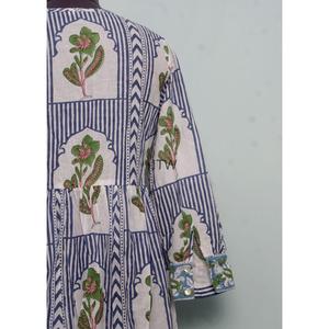 <b>Womens</b> Cotton Above Knee Mini Puff Sleeve <b>Dress</b> Blue Floral Print Puff Sleeve U Neck Lace up <b>Boho</b> Casual Eco-Friendly Breathable - Product Image 2