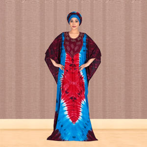 Kaftan Farasha en Rayonne à Motif Abstrait Audacieux, Col Orné, Manches Amples et Fluides, Longueur Ras du Sol, Élégant, pour Prière de l'Aïd et du Ramadan, ODM - Product Image 2