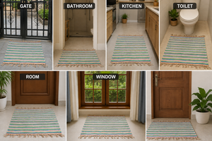 Tapis en coton coloré faits à la main, nouvelle arrivée, écologiques, réversibles, lavables, patchwork pour la décoration de la maison et des pique-niques - Product Image 6