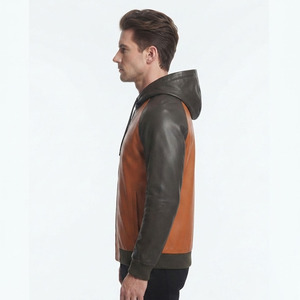 <b>Men's</b> Custom Made Leather Hoodie <b>Men</b> <b>Pullover</b> Leather Fashion Hooded <b>Mens</b> Leather Streetwear Hood With Front Pocket - Product Image 3