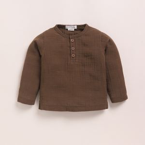 Whisper Organic Cocoa Henley T-Shirt for <b>Baby</b> Premium Quality Long Sleeve <b>Muslin</b> - Product Image 1