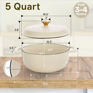 <b>Ceramic</b> White 5QT Cast Iron Dutch Oven with Two Silicone Gloves Enamel Cooking <b>Pot</b> - Product Image 6