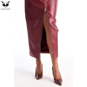 Faldas y Pantalones de Cuero Borgoña para Mujer, Cintura Alta, Cierre Frontal Completo, Falda Larga Tipo Lápiz, Corte Ajustado, Ropa de Club, Ropa Urbana - Product Image 3