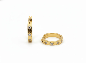 Pendientes de Aro Geométricos Huggie de Latón Chapado en Oro con Zirconia en Forma de Sol para Mujer, Joyería de Fiesta - Product Image 2