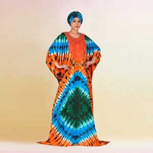 Kaftan Farasha en Rayonne Grande Taille à Motif Tie-Dye Abstrait Audacieux, Col Orné, Manches Fluides, Infroissable et Respirant - Product Image 4
