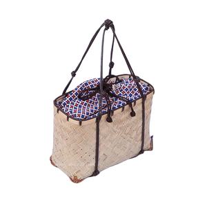 2020 Hot Trend Bamboo Handicraft Tote Bag para damas Candy Pattern Bow Decoration Cierre de doble cuerda Vintage Cotton Rattan - Product Image 1