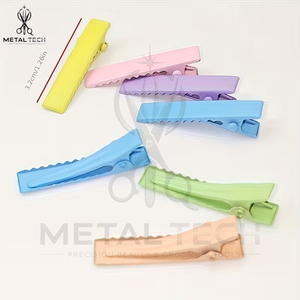 Pinces à cheveux professionnelles en métal couleur pastel antidérapantes pour salon, ensemble de barrettes de séparation type bec de canard, outils de coiffure pour coiffeur - Product Image 5