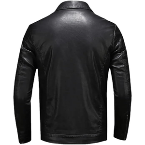 Men's Motorcycle Leather <b>Jacket</b> Large Pocket Black Zipper Lapel <b>Slim</b> <b>Fit</b> Male Spring And Autumn <b>jacket</b> for men - Product Image 1