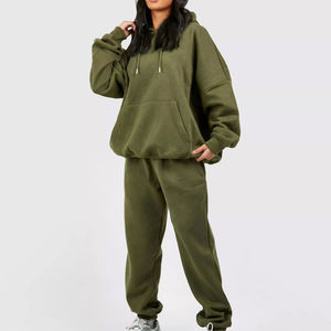 Women Oversized Solid Eco-Friendly <b>Lightweight</b> <b>Hoodie</b> Jogger Tracksuit Set Custom Logo Cotton Polyester Sweatshirt Sweatpants - Product Image 5