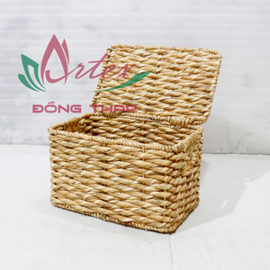Eco Friendly Rustic Water Hyacinth Multifunctional Storage Basket Organizer <b>Bin</b> <b>with</b> Hinged <b>Lid</b> - Product Image 3