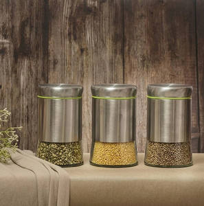 Juego de salero y pimentero de acero inoxidable premium con frascos de vidrio de 100 ml, juego de 6 piezas con orificios ajustables y soporte cromado. - Product Image 3