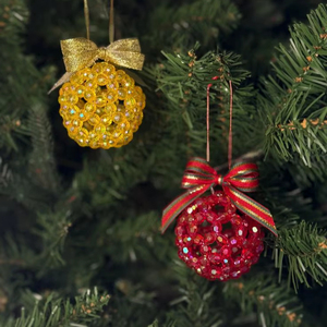 Handmade Beaded Ball <b>Christmas</b> Ornament Round Hanging <b>Tree</b> Decoration Festive Holiday Decor - Product Image 1