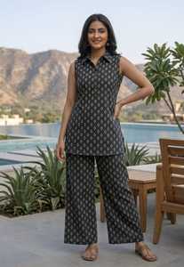 Stylish <b>Short</b> Sleeveless Cotton Printed Co-ord <b>Sets</b> <b>for</b> <b>Women</b> Featuring Coordinated <b>Shorts</b> <b>for</b> Casual Summer Wear Eco-friendly - Product Image 5