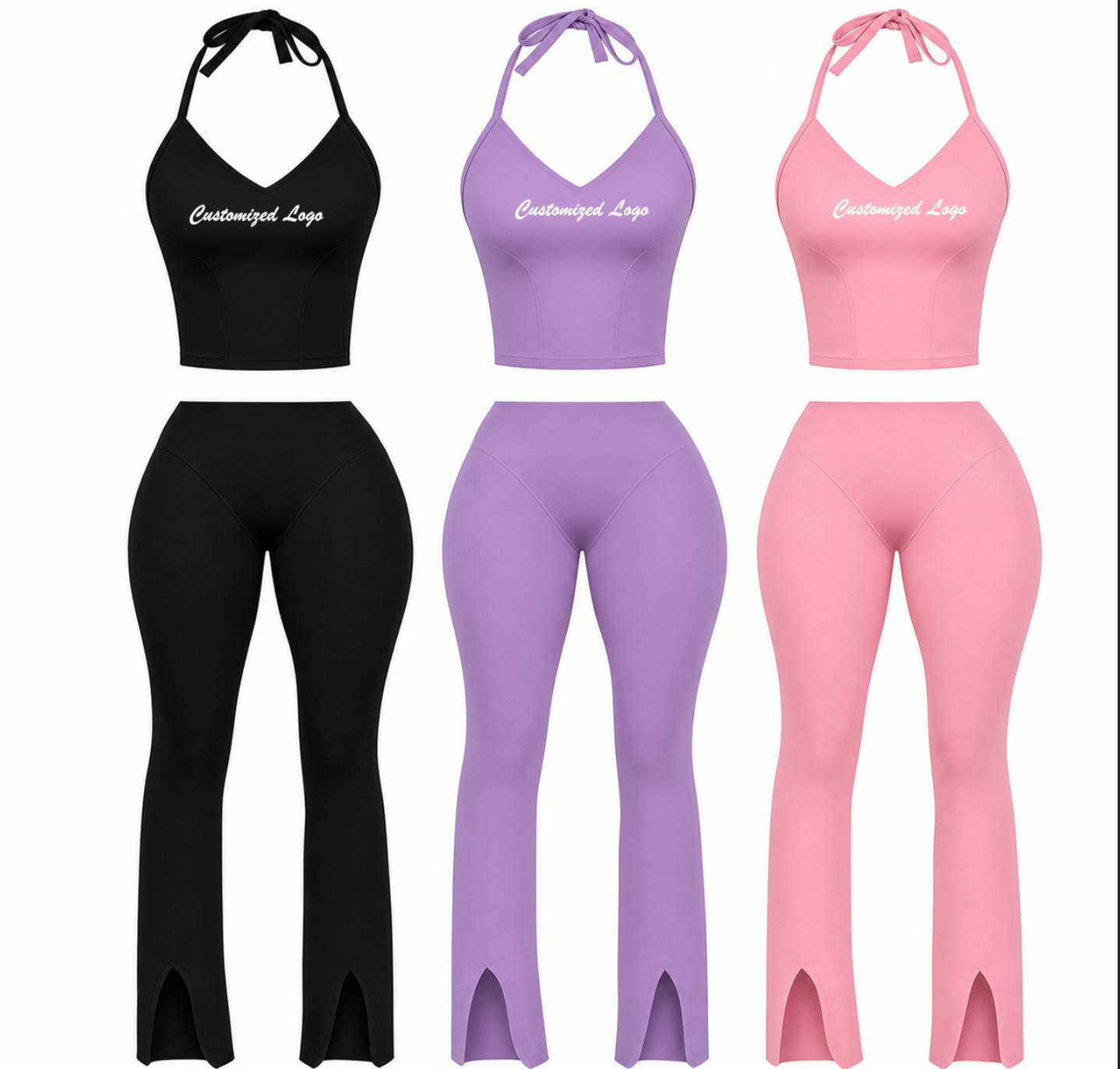 Women's High Waist Hip Lift Gym Sports Pants Flare Split Yoga Leggings Elastic Waist Closure Nude Feeling Slim Running Legging