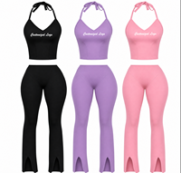 Legging de sport évasé taille haute pour femme, effet push-up, avec fente, pour yoga et course, taille élastique, sensation seconde peau, coupe ajustée