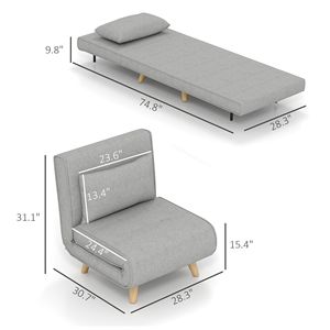 Divano Letto 2-in-1 Grigio con Schienale Regolabile, Braccioli Pieghevoli e Contenitore, Imbottitura in Schiuma per Soggiorno - Product Image 3