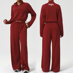 Ensemble deux pièces pour femmes, veste zippée ample et pantalon à jambes larges, pour le sport, le yoga et les activités physiques, idéal pour l'automne - Product Image 1