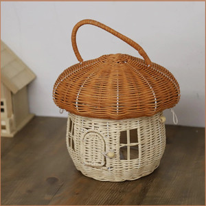 Mushroom shaped rattan children hand <b>bag</b> kid toy handbag <b>basket</b> lovely natural wicker <b>bags</b> for babies - Product Image 3