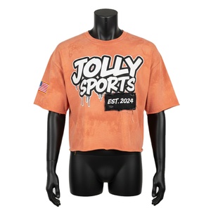 T-shirt court pour femme en jersey de coton 180 GSM, délavé à l'acide, style streetwear, avec logo imprimé et patch, respirant - Product Image 1