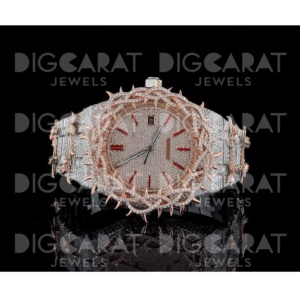 Reloj de Cuarzo de Alta Calidad con Esfera Redonda de 41 mm, Adornado con Moissanita, Resistente al Agua, con Números Romanos, Analógico, Unisex, en Venta - Product Image 1