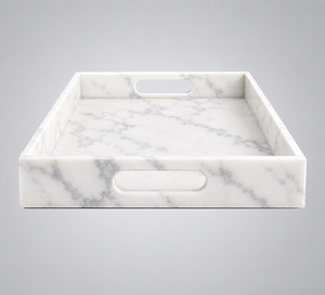 Plateau de service rectangulaire en marbre de qualité supérieure avec poignées découpées, portable, compatible lave-vaisselle, pour présentation de bijoux et de vaisselle, luxe - Product Image 2