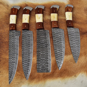 Custom 5PCS Hand Forged Damascus Kitchen <b>Knife</b> Set with Rosewood & <b>Bone</b> <b>Handle</b> Chef Cleaver Santoku Utility Slicing <b>Knives</b> OEM - Product Image 3