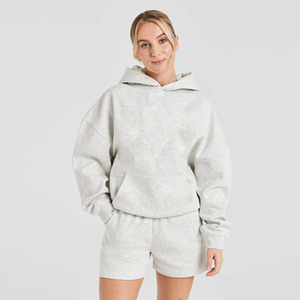 <b>Top</b> Selling Custom Logo Oversized Grey Marl Hoodie & <b>Shorts</b> 2 Piece <b>Set</b> Women's Tracksuits Cotton Breathable Women Sweatsuits - Product Image 1
