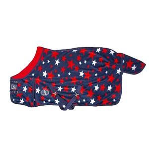 Couverture d'hiver pour cheval de course de qualité supérieure, en nylon 210D avec doublure satinée, motif étoiles rouges et blanches, col en satin, col standard, polaire. - Product Image 1