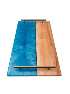 Bandeja de madera y resina de acacia, tamaño personalizado, mango de Metal cuadrado, platos de postre de queso, bandeja para servir alimentos - Product Image 3