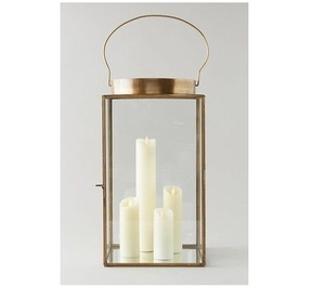 Shiny <b>Gold</b> Finished Metal <b>Lantern</b> Rectangle Shape <b>Lantern</b> with Handle Candle <b>Lanterns</b> for Outdoor & Home Decoration - Product Image 1