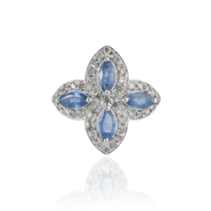 Belle bague en argent sterling 925 avec saphir bleu naturel et diamant, motif trèfle à quatre feuilles, pour femme, idéale pour les occasions spéciales. - Product Image 1