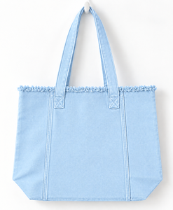 Bolso Tote Verde Menta con Aspecto de Mezclilla, Bolso de Hombro con Borde de Flecos, Gran Capacidad, Bolso Casual para Compras - Product Image 2