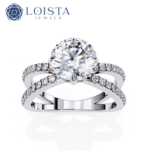 Bague de fiançailles LOISTA pour femme, diamant rond taille brillant, or blanc, style classique, diamants naturels certifiés GIA couleur D - Product Image 2