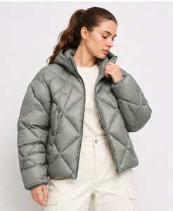 Unisex Premium Diamond Quilted Hooded Puffer Jacket with <b>Pet</b> <b>Carrier</b> Pocket | Oversized Winter Streetwear Coat | Sage Green - Product Image 5