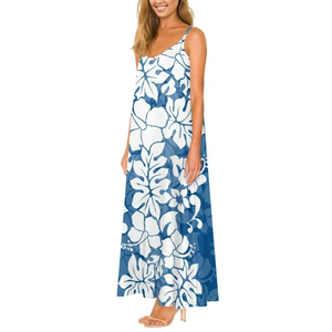 Robes amples de haute qualité à prix réduit pour femmes, élégantes robes maxi à imprimé hawaïen avec des fleurs d'hibiscus - Product Image 1