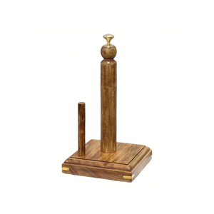 Stylish Wood Paper Towel <b>Holder</b> With Modern Brass Ring Handle Base Standing Kitchen Roll For Luxury Home And Hotel Decoration - Product Image 4