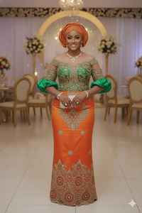 El Impresionante y Lujoso George Wrapper Nigeriano con Trabajo de Piedras de Esmeralda en Patrón Geométrico para Uso en Compromisos y Bodas. - Product Image 3