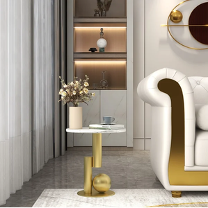 Mesa de Estilo Nórdico, Muebles de Lujo, Mesa Auxiliar Redonda con Tapa de Mármol para Sala de Estar, Hotel, Oficina, Mesa de Esquina con Diseño de Bola - Product Image 1