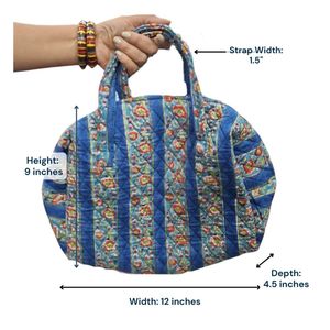 Bolso de lona mini acolchado de algodón con estampado a mano, estilo bohemio, deportivo, de viaje, para fin de semana, hecho a mano, étnico, para pasar la noche, para el gimnasio, con cremallera, portátil - Product Image 4