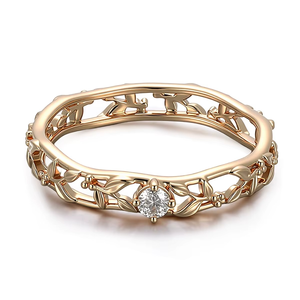 แหวนทองคำแท้ 14K ประดับเพชรทรงกลมขนาด 3 มม. ดีไซน์ทันสมัย เหมาะสำหรับเป็นของขวัญวันเกิดสำหรับผู้หญิง - Product Image 3