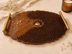 ถาดเสิร์ฟเรซิ่นเมล็ดกาแฟทำมือพร้อมหูจับสีทอง - Product Image 3