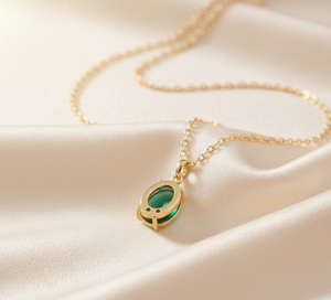 Collier ovale en argent sterling 925 plaqué or 18 carats avec pierre verte hydro, longueur 16 pouces, idéal pour les soirées, cadeau pour femme - Product Image 5