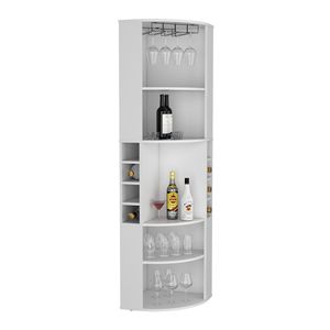 Mobile bar angolare bianco da 71 pollici con cinque ripiani, otto scomparti per bottiglie e portabicchieri - Product Image 3