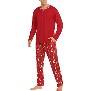 ชุดนอนแขนยาวสำหรับผู้ชาย ลายต้นคริสต์มาส เสื้อและกางเกง 2 ชิ้น - Product Image 1